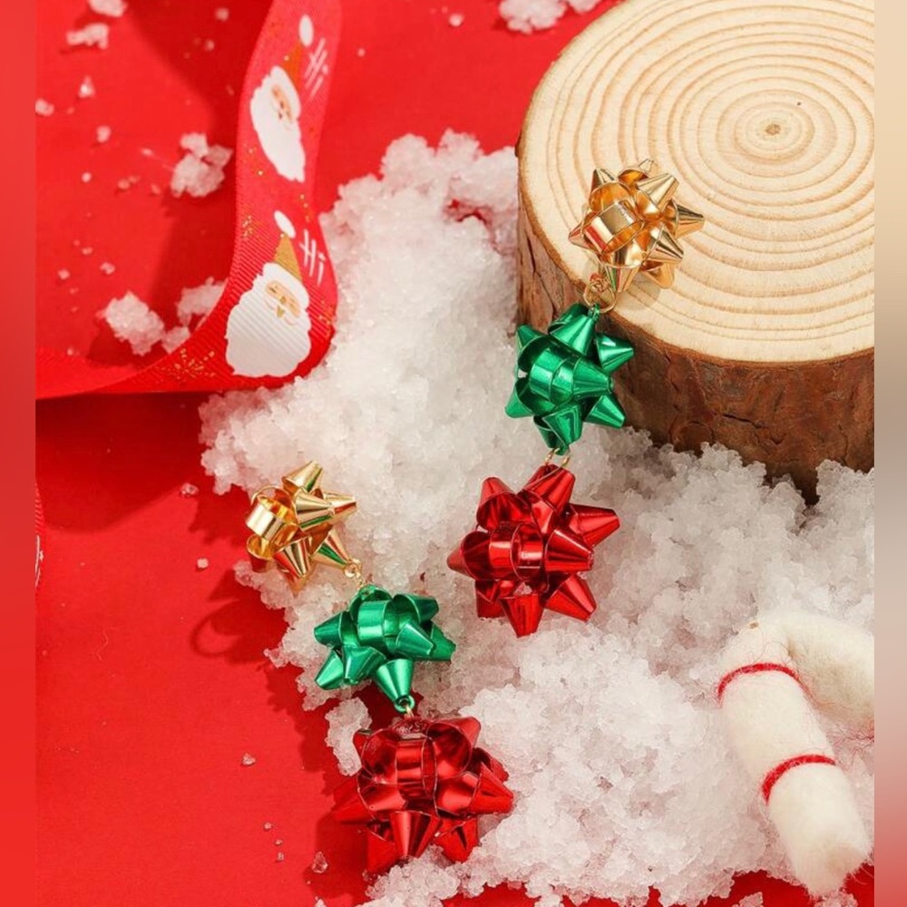 Christmas bow dangle earrings